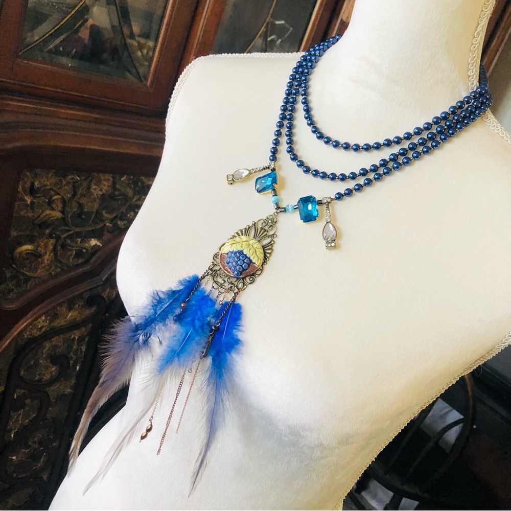 Handcrafted filigree cameo Czech Pearl genuine labradorite gemstone necklace
